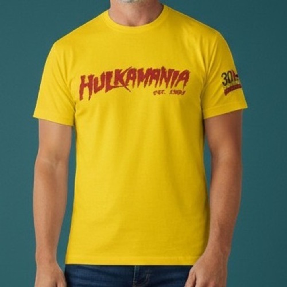 Delta Hulkamania T-Shirt Mens Large Yellow 30th Anniversary Hulk Hogan WWE Tee